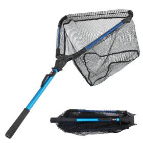 1Pc Foldable Fishing Net With Aluminum Alloy Rod EVA Handle Durable 5MM Hexagonal Nano Coating Nylon Mesh Collapsible Landing Net Safe Fish Catch (Color: Black)